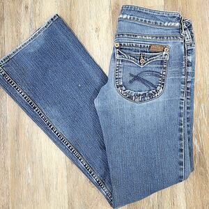 SILVER JEANS Pioneer Distressed Flare Cut Jean Size 30